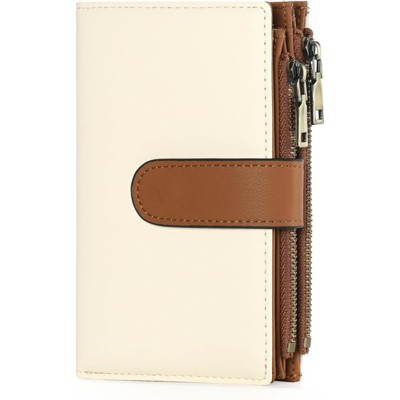 BEAFUP Women's wallet - Stylish Vintage Leather RFID Wallet for Women with 3 Transparent ID Windows, 2 Zipper Pockets