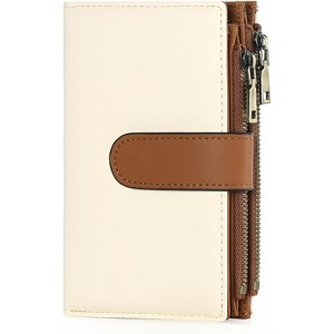 FATMOON Women's wallet - Stylish Vintage Leather RFID Wallet for Women with 3 Transparent ID Windows, 2 Zipper Pockets - 1 of 4