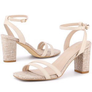 BLISSFUL STEP Women's Square Toe Ankle Strap Chunky Heel Heeled Sandals - 1 of 4