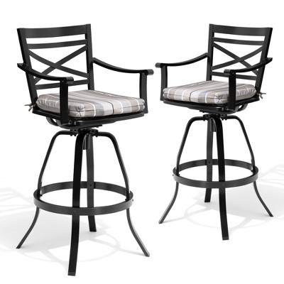 Pellebant Outdoor Patio Aluminum Swivel Barstools with Sunbrella Cushion, Back and Arms