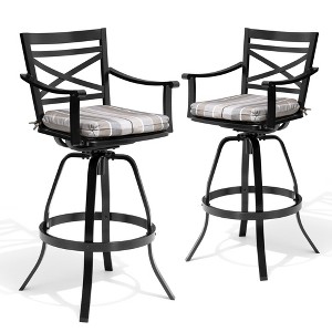 Pellebant Outdoor Patio Aluminum Swivel Barstools with Sunbrella Cushion, Back and Arms - 1 of 4