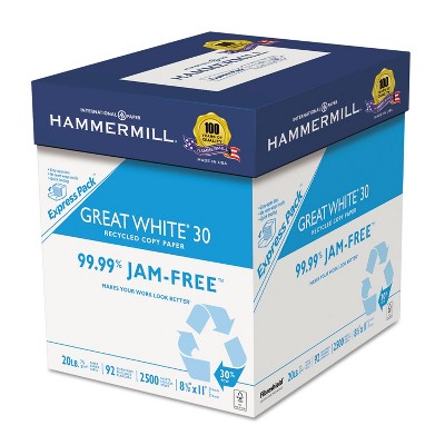 Hammermill Great White Recycled Copy Paper 92 Brightness 20lb 8-1/2 x 11 2500 Shts/Ctn 67780