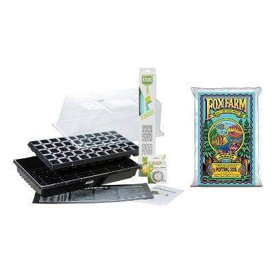 SunBlaster Home Seedling Propagation Kit w/ T5 Light for Veggies, Flowers and Tabletop Herbs, Beginner Kit and Potting Soil Mix
