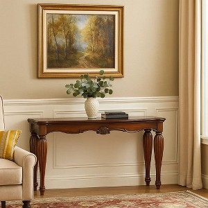 Royal Hampton Sofa Table with Carved Details, Cherry Brown - 1 of 4