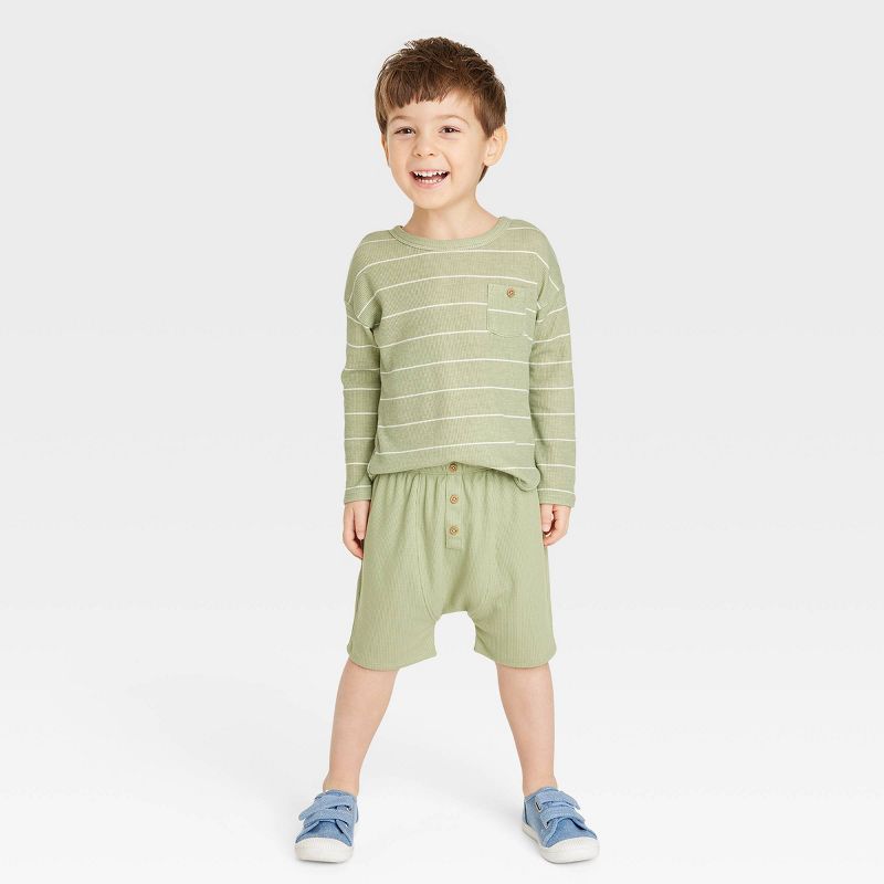 Grayson Collective Toddler Waffle Long Sleeve Top & Bottom Set - Sage Green, 1 of 4