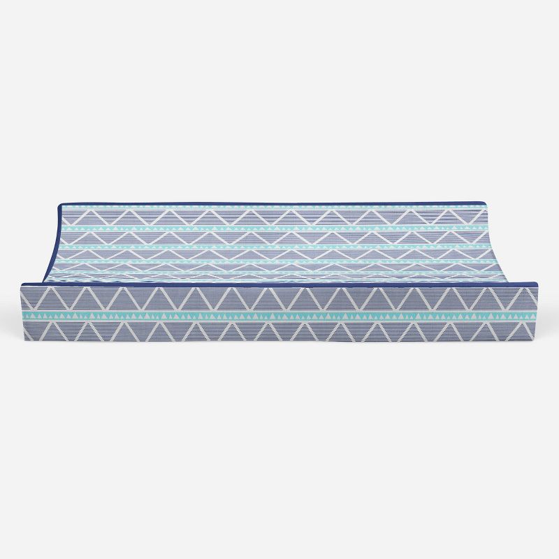 Bacati - Liam Aqua/Navy Large Triangles Quilted Muslin Changing Pad Cover, 5 of 10