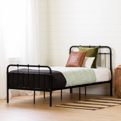 Twin Black Metal Platform Bed with Headboard and Footboard