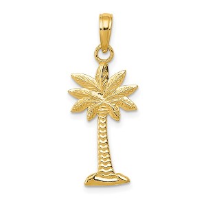 Black Bow Jewelry 14k Yellow Gold Textured Palmetto Tree Pendant, 12 x 28mm - 1 of 4