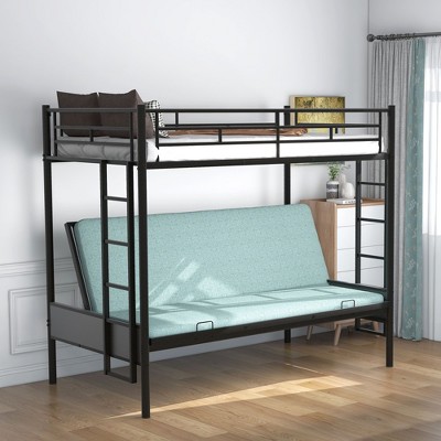 NicBex Twin over Full Bunk Bed Convertible Design Metal Frame Bed Frame with Ladder and Guardrails, No Box Spring Required, Black