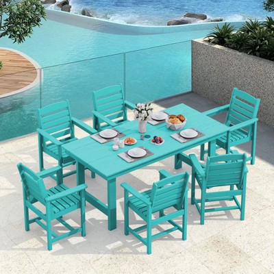 Hyleory 7pc Outdoor Dining Set, 66.9'' Rectangular Table w/Umbrella Hole and 6 Chairs