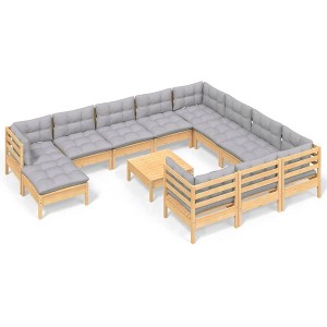 vidaXL 12 Piece Patio Lounge Set with Gray Cushions Pinewood - Brown and Gray - 1 of 4