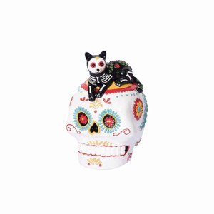 Gallerie II Laying Down Festive Feline Cat Sugar Skull Decorative Tabletop Table Figure Figurine - 1 of 4