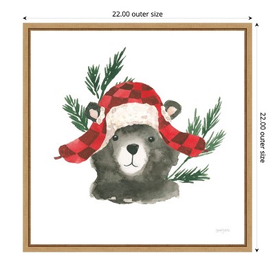 Christmas Bear with Garland Framed Canvas Wall Art