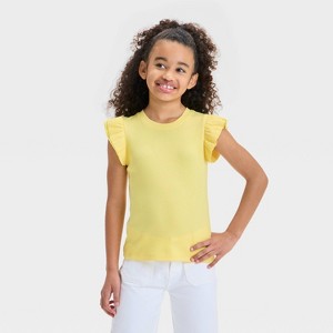 Girls' Short Ruffle Striped Ribbed T-Shirt - Cat & Jack™ - 1 of 3