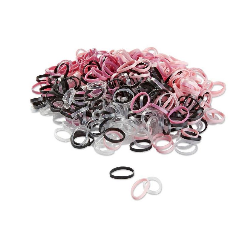 sc&#252;nci Kids Polyband Elastics Hair Ties with Reusable Pouch - Pink/Black/Clear - 450pcs, 4 of 7
