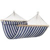 Northlight Striped Macrame Quilted Two Person Double Hammock with Pillow - 9' x 55" - Blue and Cream - image 3 of 4