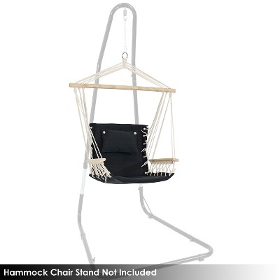 Black Polycotton Hanging Chair with Birch Spreader Bar and Cushions