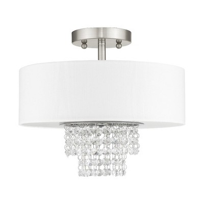 Carlisle Brushed Nickel 2-Light Drum Semi-Flush Mount with Crystal Accents