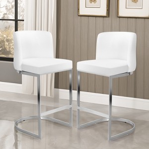 Bekrvio 26" Counter Height Bar Stools - with Back & C-Shaped Metal Frame, Upholstered Chairs for Kitchen Island, Home Bar, Pub - 1 of 4