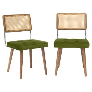 Dining Chairs Mid Century Modern of 1/2, Upholstered Kitchen Chairs with Tall Cane Backrest and Strong Wood Legs, Vintage Chairs for Dining Room - 1 of 4