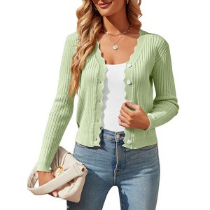 Coolmee Women's Cropped Cardigan Knit ShrugsTops V Neck Button Down Sweaters - 1 of 4