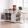 53" Farmhouse Kitchen Island Set with 2 Bar Stools, Drop Leaf, Outlet, Storage Shelves, Rolling Kitchen Cart with Wheels, 3 Drawers, Kitchen Cabinets - 3 of 4