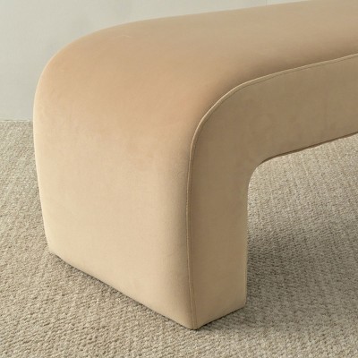 Lily 60'' Beige Velvet Waterfall Upholstered Bench with Storage