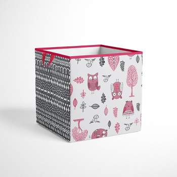Bacati - Owls Pink/Gray Girls Cotton Storage Box Small