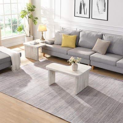 NicBex Set of 2 Farmhouse Detachable End Table with Wood Texture,Simple L-Shape Side Table,Coffee Table for Bedroom,Living Room