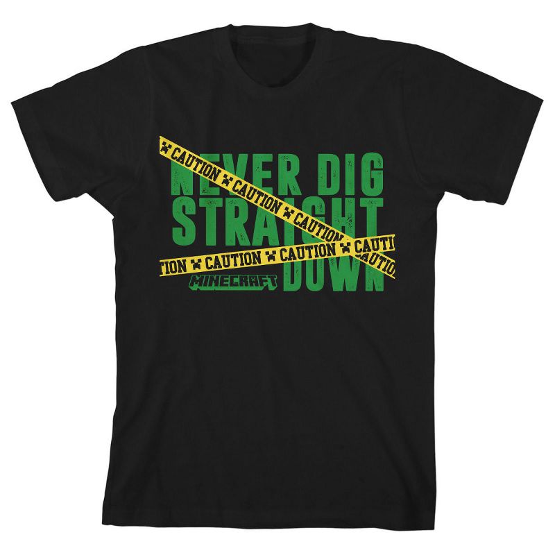 Minecraft Never Dig Straight Down Youth Black Graphic Tee, 1 of 3