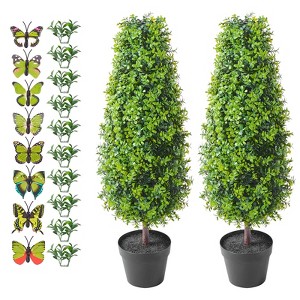 VEVOR Artificial Boxwood Topiary Tree, 36 inch Tall (2 Pieces), Faux Topiary Trees, Green Faux Plant w/ Extra Leaves & Pot & Small Decoration, Green - 1 of 4