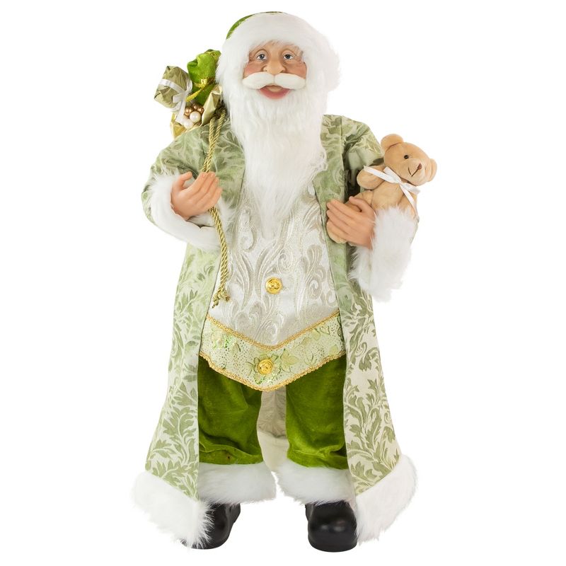 Northlight 24" Irish Santa Claus with Teddy Bear and Gift Bag St. Patrick's Day Figure - Green/White, 1 of 6