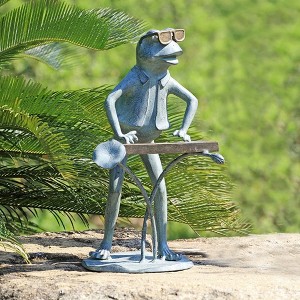 SPI Home Jazzy Keyboard Frog Garden Sculpture – 20" Tall Whimsical Metal Musician Décor, Outdoor Frog Statue with Piano - 1 of 3