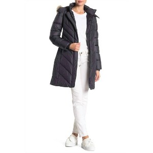 Women's Mid Length Faux Fur Hooded Puffer Jacket - Larry Levine - 1 of 2
