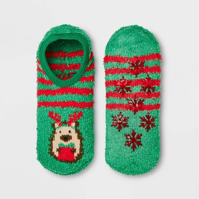 Women's Hedgehog Cozy Holiday Liner Socks with Grippers - Wondershop™ Green/Red 4-10