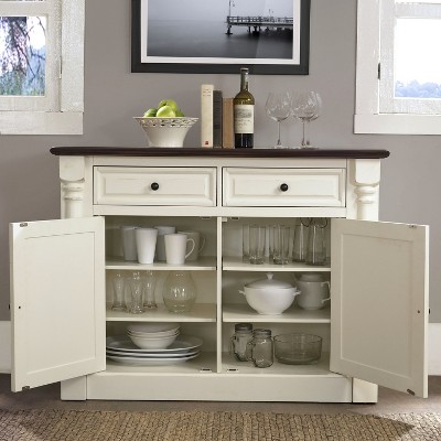 Elegant Distressed White Carved Sideboard with Adjustable Shelves