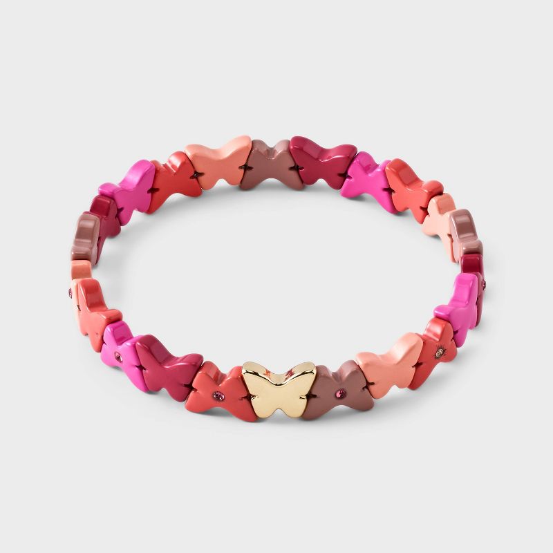 14K Gold Dipped Crystal Butterfly Mixed Enamel Stretch Bracelet - A New Day&#8482; Pink, 4 of 6