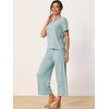 cheibear Women's Sleepwear Round Neck Soft Knit Short Sleeve Shirt with Pants Capri Pajamas Set - 2 of 4