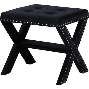 ?Vynxaria Velvet Upholstered Accent Bench ¨C Tufted Entryway & Living Room Seating with Nailhead Trim - 1 of 4