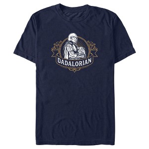 Men's Star Wars: The Mandalorian Grogu and Din Djarin Dadalorian Banner Sketch T-Shirt - 1 of 4