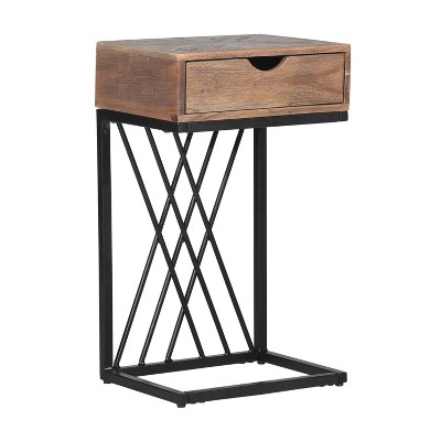 Hillsdale Kane Creek Wood and Metal C-Shaped Accent Table with Chevron Design Top Black/Brown 