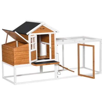 Large White and Natural Fir Wood Chicken Coop with Run