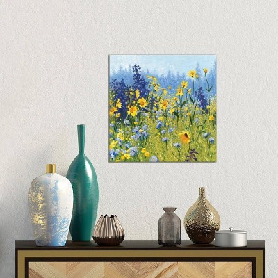 12" x 12" Yellow and Blue Floral Canvas Print