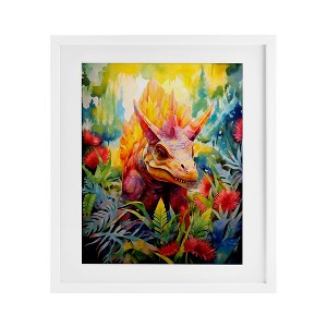Stupell Industries Colorful Dinosaur in Jungle Framed Print Under Glass Art, White, 17" x 21" - 1 of 4