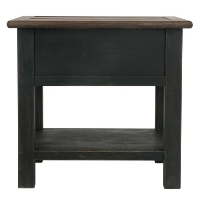Modern Farmhouse Black-Brown Wood End Table with Storage