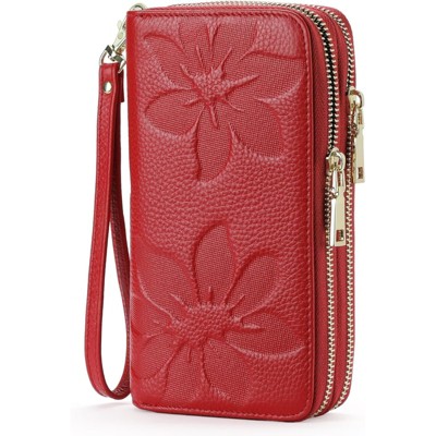 BEAFUP Large Capacity Double Zip RFID Blocking Women’s Wallet - Genuine Leather Wristlet Clutch for Travel,Everyday Use