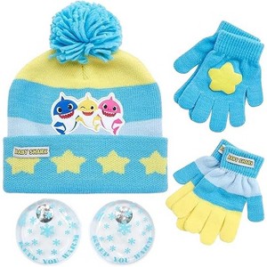 Nicklelodeon Boy's Baby Shark Winter Hat and 2 Pairs of Mittens Set (Toddler/Little Boys), Size Age 2-7, Blue/Yellow Glove with Handwarmers - 1 of 4