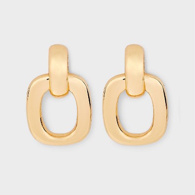 Smooth Square Door Knocker Earrings - A New Day™ Gold: Nickel-Free Metal, Post Closure, Drop Style, 1.24" Length