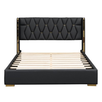 HomeRoots Black Tufted Upholstered Queen Bed Frame