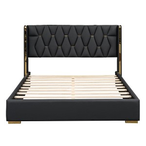 HomeRoots Black Tufted Upholstered Queen Bed Frame - 1 of 4